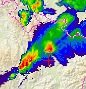 Výřez radarového snímku. (Data © 2009 ČHMÚ)