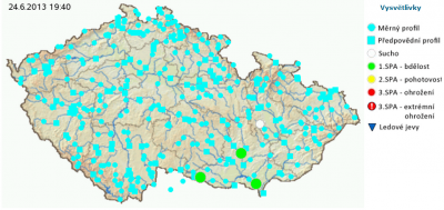 Mapa- aktuální situace na Českých řekách