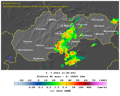 Radarový snímok SHMÚ.